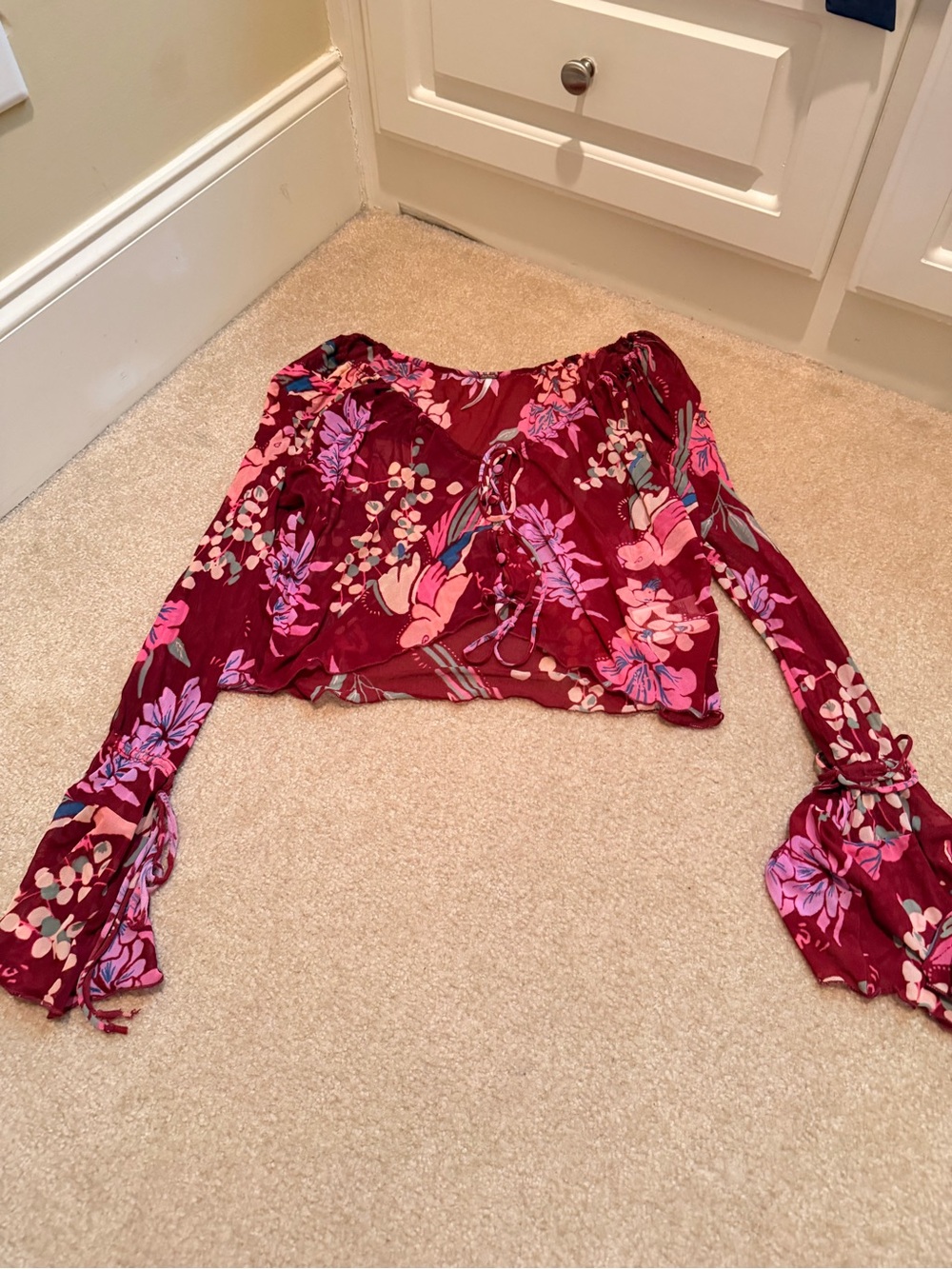Free People Berry Floral mesh Blouse